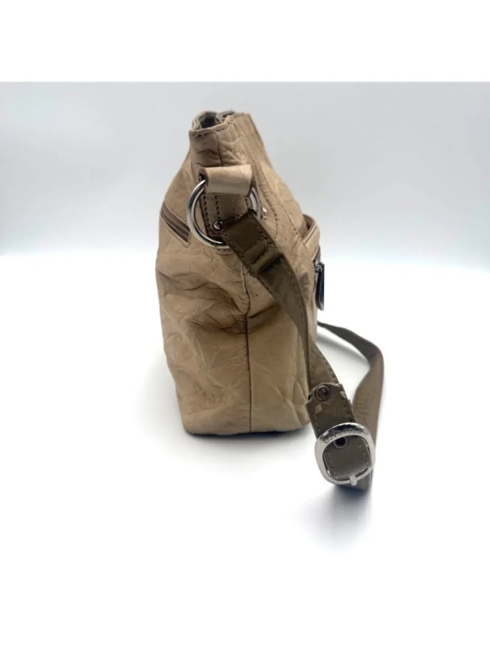 Stone & Co Women's Beige Faux Leather Shoulder Bag Multi Pocket Handbag Purse
